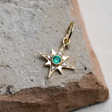 14k Emerald &amp; Diamond Starburst Charm