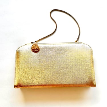 Vintage 60s Metallic Gold Clutch Space Age Bag 1960s Shiny Envelope Handbag Purse 