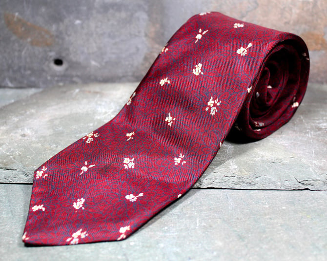 Vintage Valentino Silk Neck Tie | La Cravat by Valentino | Italian Silk Necktie | Chrysanthemum Pattern 
