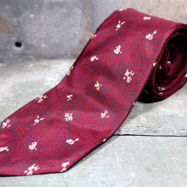 Vintage Valentino Silk Neck Tie | La Cravat by Valentino | Italian Silk Necktie | Chrysanthemum Pattern 