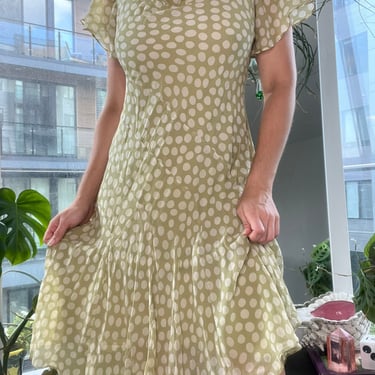 Vintage 100% Silk Polka Dot Bias Cut Dress