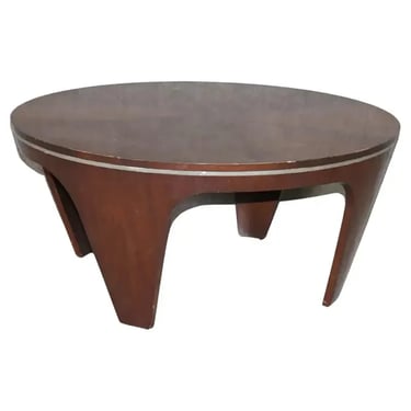 Mahogany and Metal Round Art Deco Style Pierre Cardin Style Coffee Table