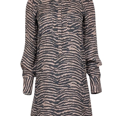 Joie - Pale Peach & Charcoal Tiger Print Chiffon Shirtdress Sz XS