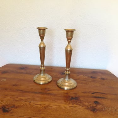 Vintage Brass Candlestick Pair Tall 15.5