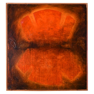 Large MCM Modernist Painting in Oranges and Earthy Tones