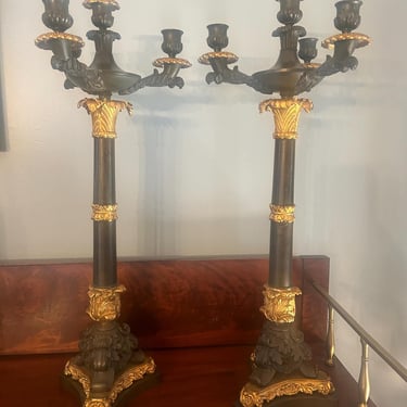 Pair bronze and gilt candelabra 