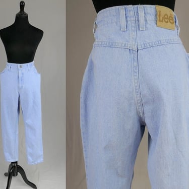 90s Lee Mom Jeans - 31-34 waist - Light Blue Denim - Elastic Sides - High Rise - Vintage 1990s - 28.5