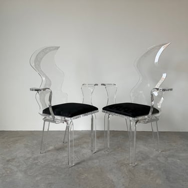 Vintage  Shlomi Haziza Attr - Sculptural Art Lucite Accent Dining   Chairs - A Pair 