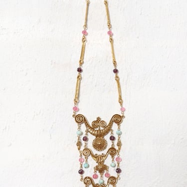 Glass Bead Gilded Statement Necklace