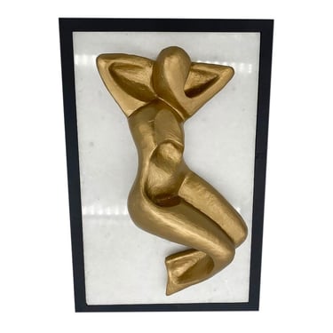 Abstract Nude Bronze Female Sculpture on white Marble Base 