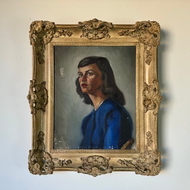 Vintage American Impressionist Woman Portrait Oil On Canvas Painting 