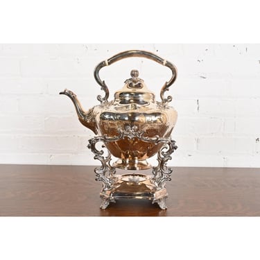 Tiffany & Co. Style Antique Victorian Silverplate Tea Kettle or Coffee Pot With Boiler