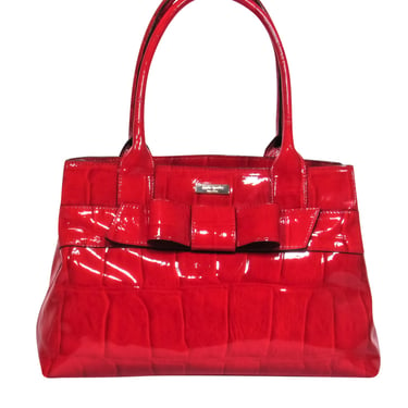 Kate Spade - Red Patent Leather Crocodile Embossed Tote w/ Bow