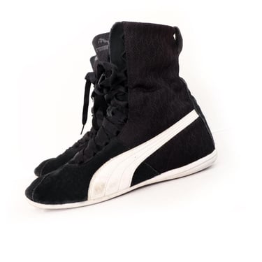 Y2K PUMA Eskiva High Textured Boxing Shoes Sneakers Boots, Women's 8, Black & White Leather Suede 