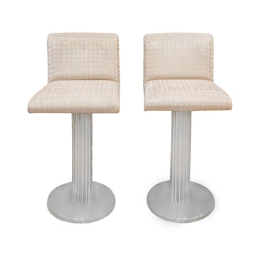 Designs for Leisure Chic Pair of Bar Stools with Upholstered Seats 1970s