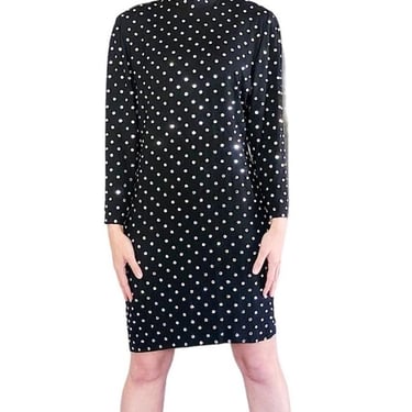 Vintage 80s Rhinestone Beaded Dress Black Long Sleeves by Richilene / M 
