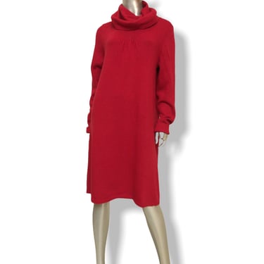 Y2K Cranberry Knit Sweater Dress with Turtleneck 