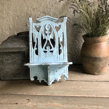 French Wood Wall Shelf, Folding, Rustic Blue Painted, French Farmhouse, Chateau Decor 