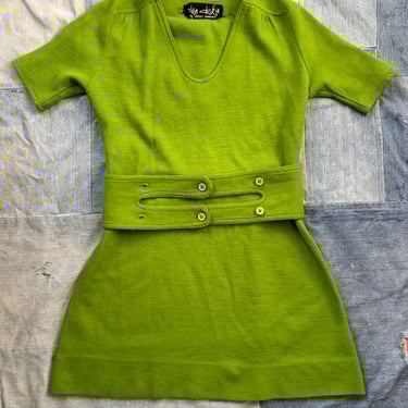 Vintage 1960s Mod Green Knit Mini Dress XS Small Alvin Duskin by Cathy Howard by TimeBa