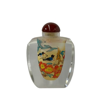 Chinese Inside Oriental Orange Flower Ducks Graphic Glass Art Bottle ws4175E 