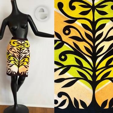 Vintage 1960s MOD Pencil Skirt | Handmade from Zio Luigi Shell Top | Pucci \ Mr. Dino / Paganne style print | Tree of Life | Small / Medium 