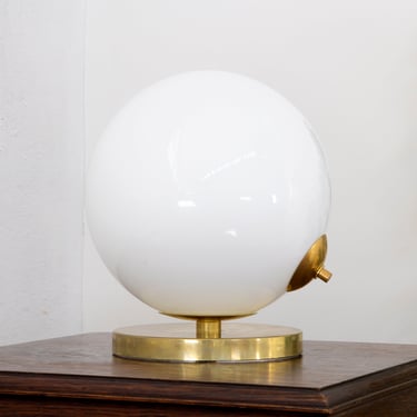 Italian Globe Table Lamp in Opal Glass and Brass 