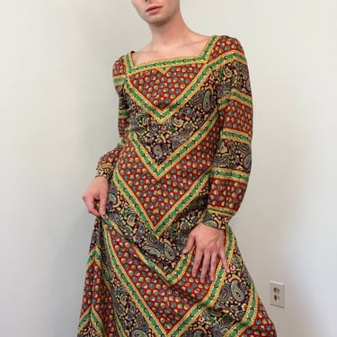 70s Paisley and tapestry print maxi dress 
