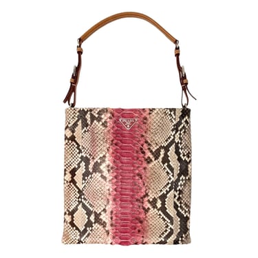 Prada Pink + Brown Snakeskin Top Handle Bag