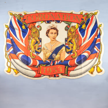 Vintage Queen Elizabeth 1953 Coronation Paper Flag Poster