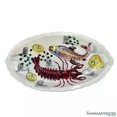 Vintage Italian Porcelain Seafood Fish & Lobster Centerpiece Serving Platter