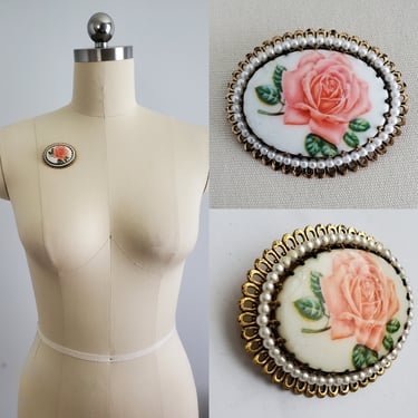Vintage 1950's Ceramic Rose Brooch Pin - Mid-century 50s Jewelry - Vintage Accessories - Vintage 