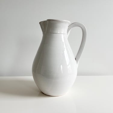 Large Oversized Rustic White Farmhouse Ceramic Pitcher Italy Vintage 