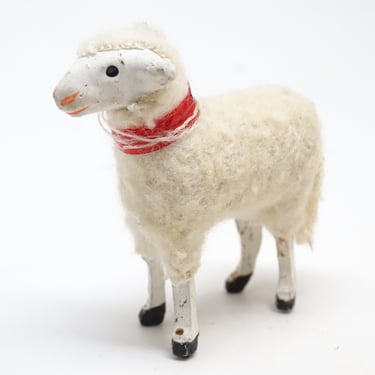 Antique 1930's German 2  Inch Wooly Sheep, for Putz or Christmas Nativity, Vintage Easter 