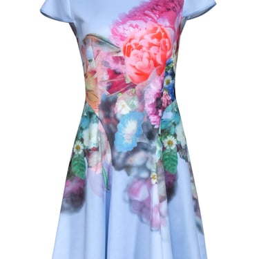 Ted Baker - Light Blue w/ Multi Color Floral Print Dress Sz 6