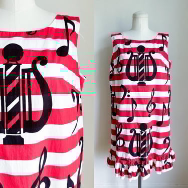 Vintage 1960s Liberty House Music Notes Novelty Print Dress / M-L 