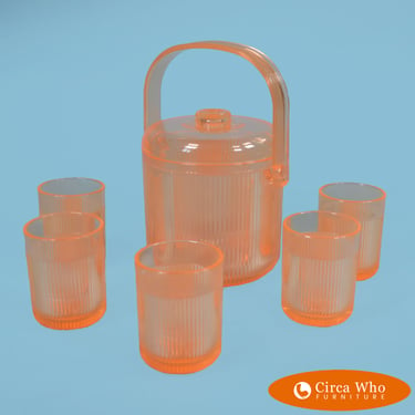Vintage 70’s Orange Lucite Ice Bucket With Glasses