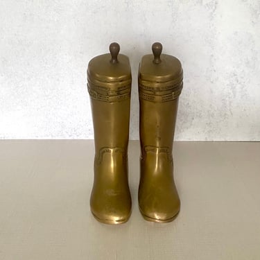 Pair Vintage Brass Bookends, Equestrian, English Riding Boot, English Hunt Style 