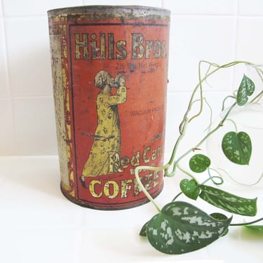 Vintage 1900s Hills Bros Coffee Tin - Rust Chippy Shabby Chic - San Francisco California - Coffee Lover - Antique Advertising Tin 