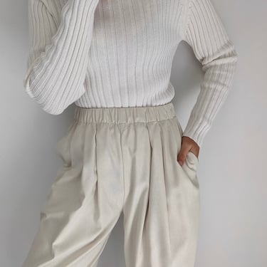 90s Ivory Ribbed Cotton Turtleneck