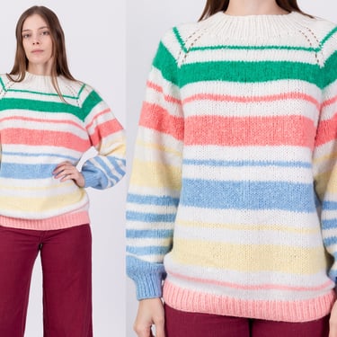 Retro 80s Gradient Striped Knit Sweater - Large | Vintage Hand Knit Pullover Jumper 