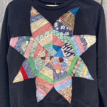 Upcycled 40s Quilted Star on Black Sweatshirt