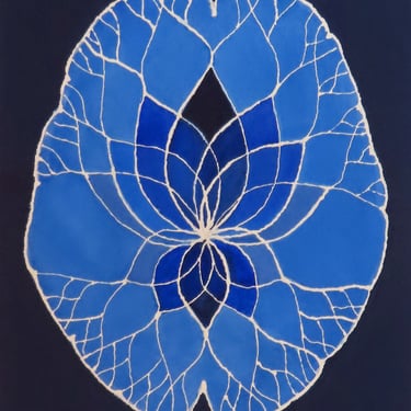 Deep Blue Lotus Brain  -  original watercolor painting - neuroscience art 