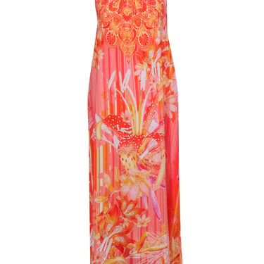 Johanne Beck - Orange Floral & Medallion Print Maxi Dress Sz M
