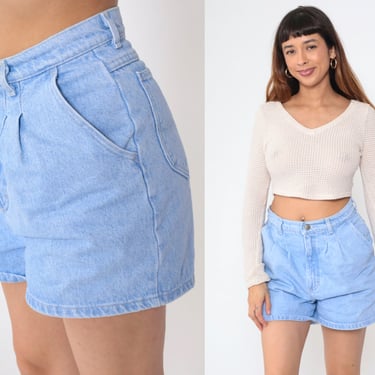 Lee Denim Shorts 90s Pleated Jean Shorts High Waisted Light Blue Wash Summer Shorts Retro Basic Mom Shorts Vintage 1990s Medium 31 