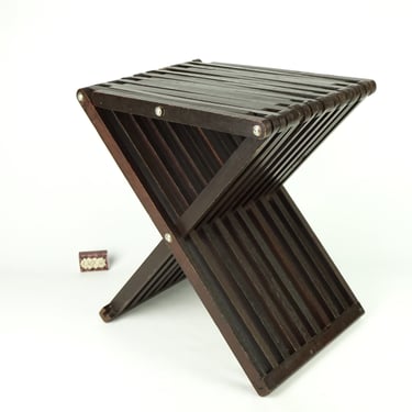 Wooden garden Folding stool, Picnic wooden Table, Square Slatted stool, folding terrace stool, old Plant table, vintage openwork stool, 