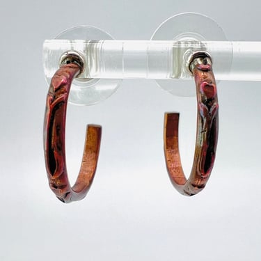 Artisan Hoop Earrings Hearts Sterling & Copper Petite Unique Art Nouveau 