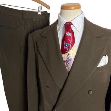 Vintage Dated 1950s Double-Breasted Wool GABARDINE 2pc Suit ~ 42 Long ~ jacket / pants ~ Talon Zipper ~ Drop Loops ~ Custom / Bespoke 