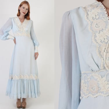 Baby Blue Lace Up Corset Dress Renaissance Faire Style Clothing 70s Prairie Poet Sleeves Fairycore Bridal Gown 