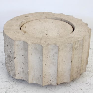 Travertine Side Table in The Form of a Fluted Column 