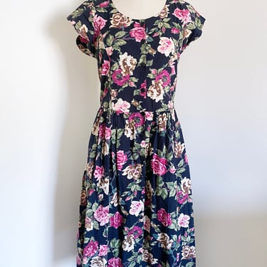 Vintage 80's Cotton Floral Dress, Medium 